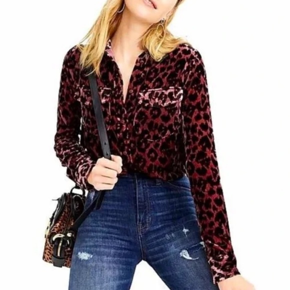 J. Crew Leopard Print Long Sleeve Velvet Button Down Shirt S/M - Picture 3 of 8